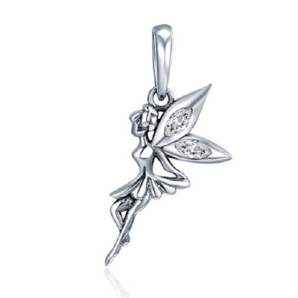 Tinkerbell Fairy Pixie Silver CZ Charm - Picture 1 of 3